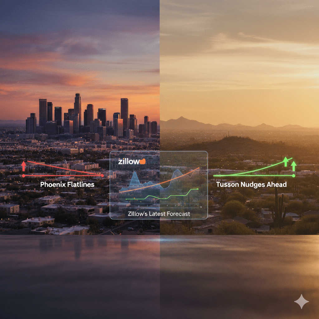 📊 Phoenix Flatlines, Tucson Nudges Ahead: Zillow’s Latest Forecast Tells a Quiet&nbsp;Story